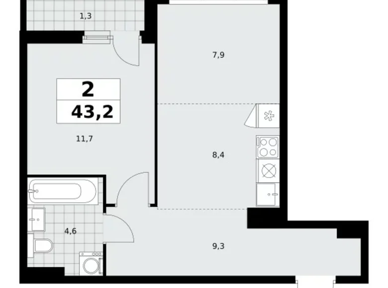 Mieszkanie 2 pokoi 43 m² poselenie Sosenskoe, Rosja