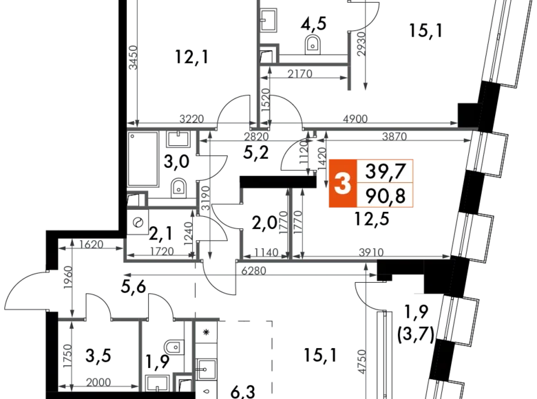 Квартира 3 комнаты 91 м² Северо-Западный административный округ, Россия