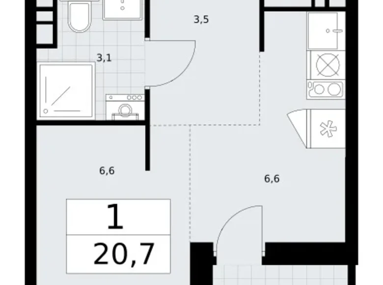 Wohnung 1 zimmer 21 m² Wnukowo, Russland