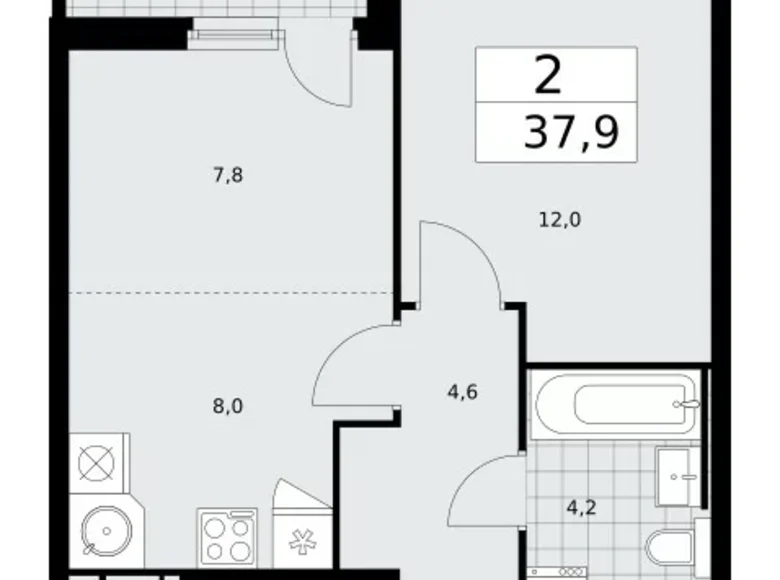 Apartamento 2 habitaciones 38 m² Moscú, Rusia