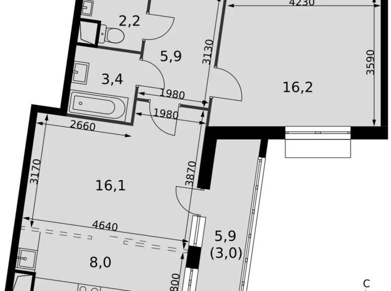 Квартира 2 комнаты 55 м² Развилка, Россия