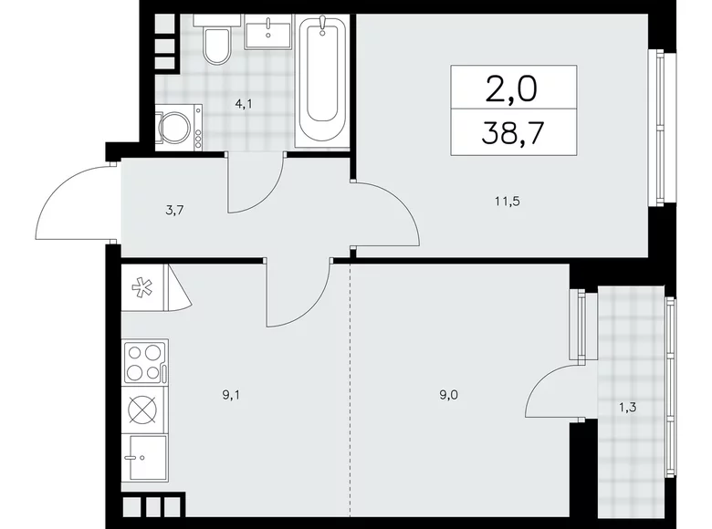 Appartement 2 chambres 39 m² poselenie Sosenskoe, Fédération de Russie