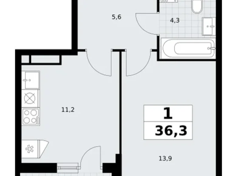 Квартира 1 комната 36 м² Postnikovo, Россия