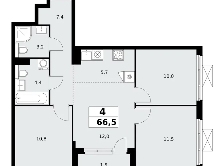 Appartement 4 chambres 67 m² poselenie Sosenskoe, Fédération de Russie