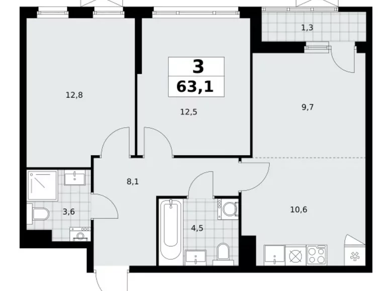 Apartamento 3 habitaciones 63 m² poselenie Sosenskoe, Rusia