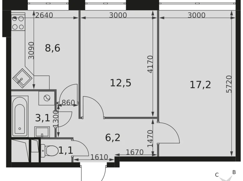 Wohnung 2 zimmer 49 m² Veshki, Russland