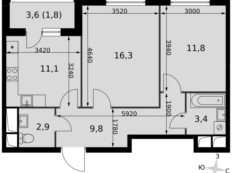 Apartamento 2 habitaciones 57 m² Razvilka, Rusia