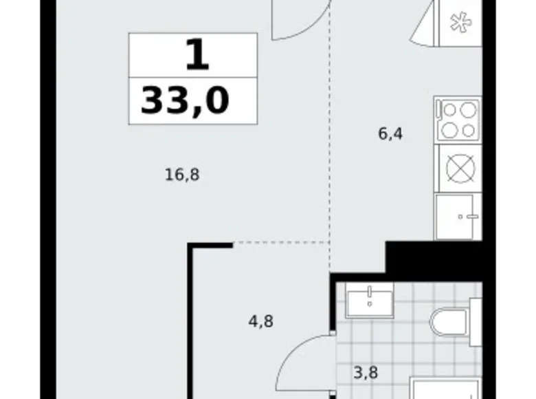Квартира 1 комната 33 м² район Троицк, Россия