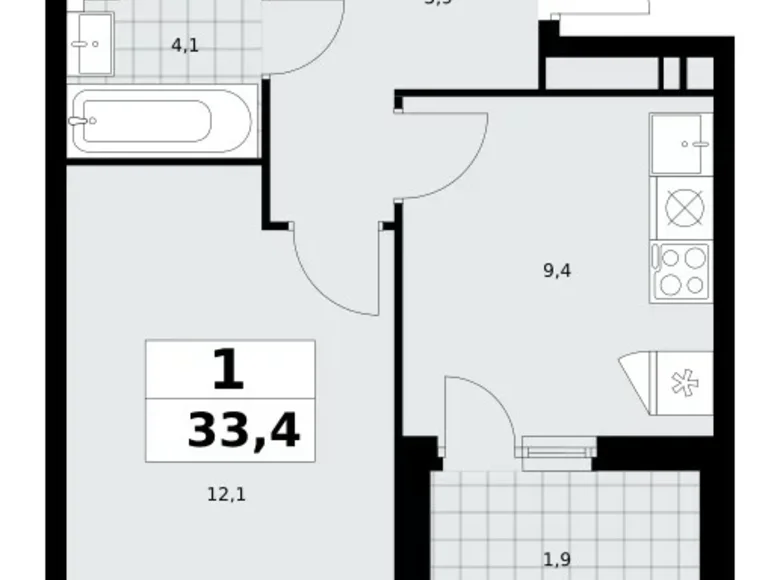 Квартира 1 комната 33 м² Москва, Россия