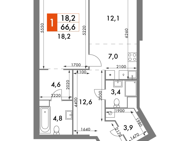 Квартира 2 комнаты 67 м² район Коньково, Россия