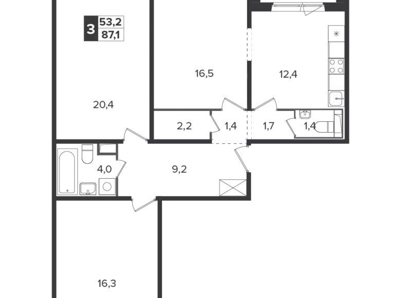 3 room apartment 86 m² Moscow, Russia