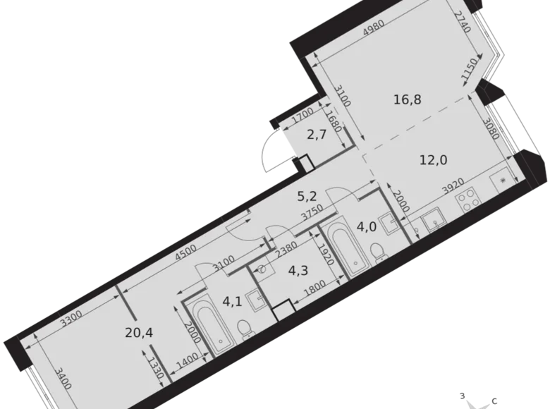 Mieszkanie 2 pokoi 70 m² Konkovo District, Rosja