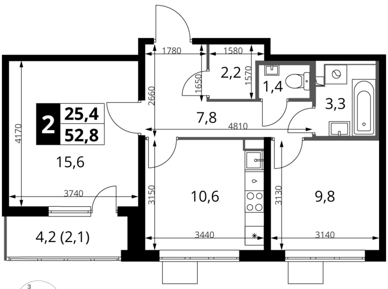 Mieszkanie 2 pokoi 53 m² rejon leniński, Rosja