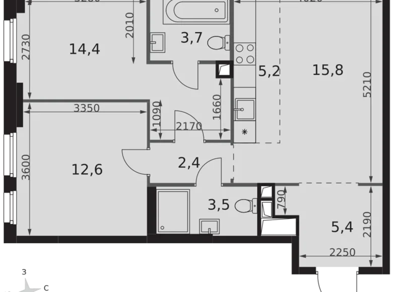 Квартира 3 комнаты 63 м² Москва, Россия