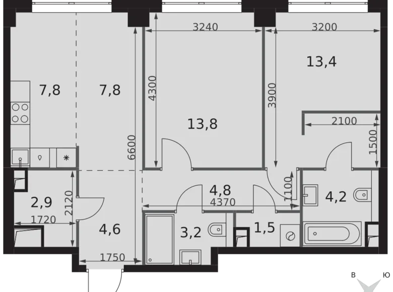 Wohnung 2 zimmer 64 m² Nordwestlicher Verwaltungsbezirk, Russland