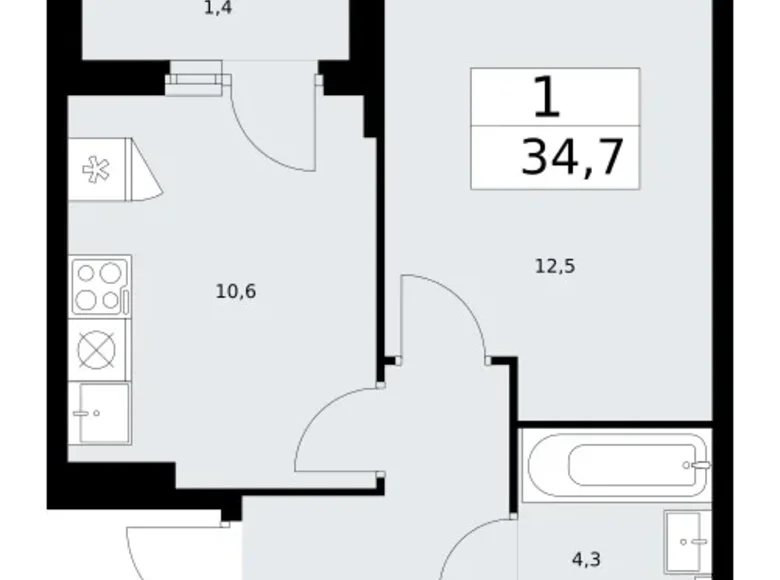 Apartamento 1 habitación 35 m² Troitsk, Rusia