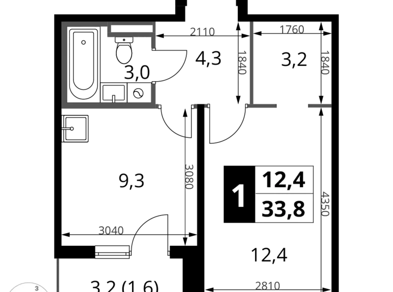 Wohnung 1 zimmer 34 m² Potapovo, Russland