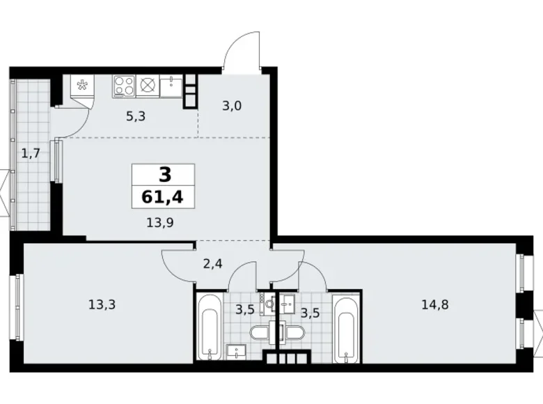 Wohnung 3 zimmer 61 m² poselenie Sosenskoe, Russland