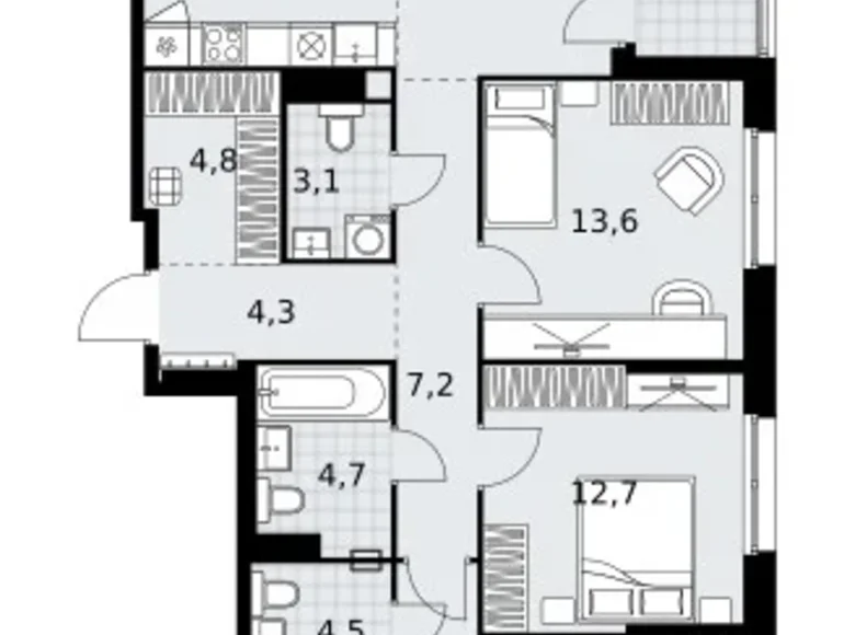 Квартира 4 комнаты 115 м² район Коммунарка, Россия