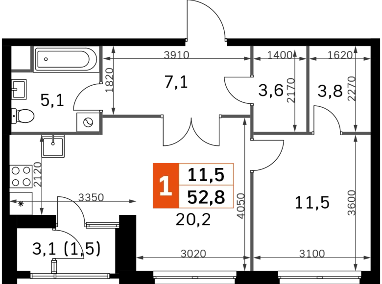 Квартира 2 комнаты 53 м² Москва, Россия