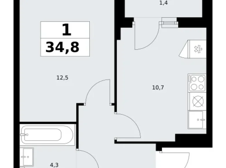 Квартира 1 комната 35 м² район Троицк, Россия