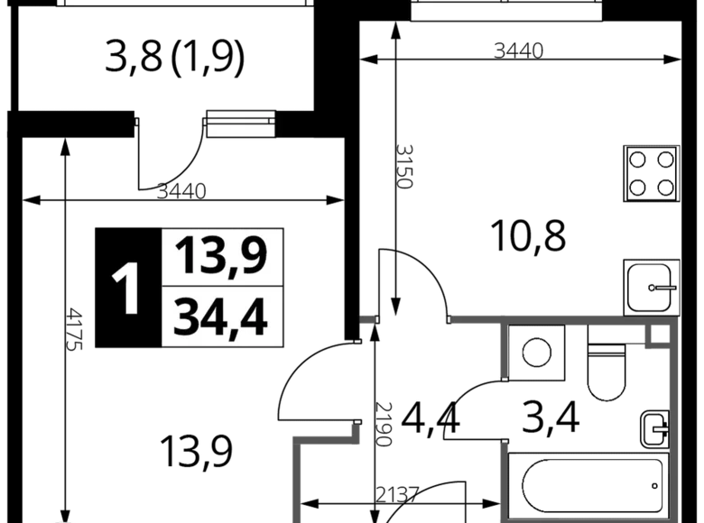 Mieszkanie 1 pokój 34 m² Nekrasovka District, Rosja