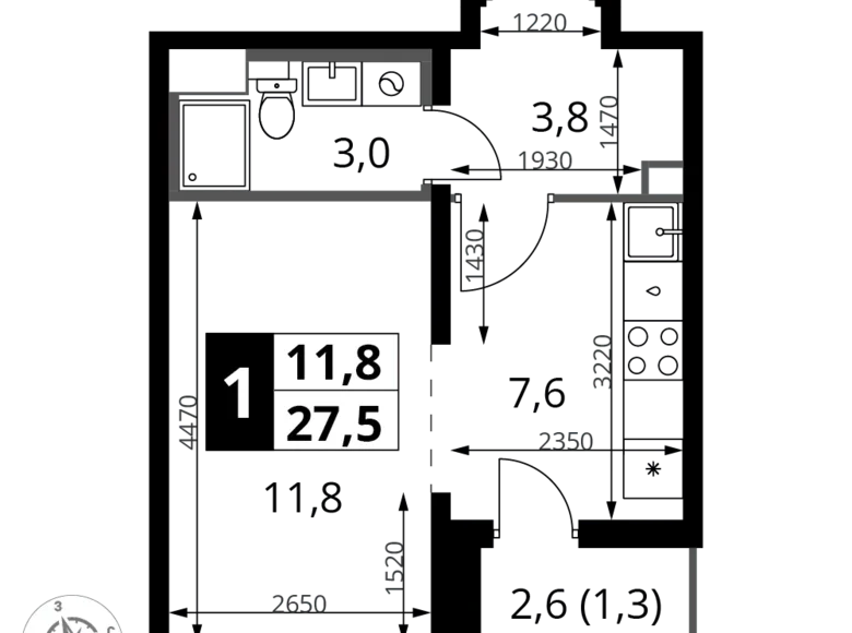 Квартира 1 комната 28 м² Ленинский район, Россия