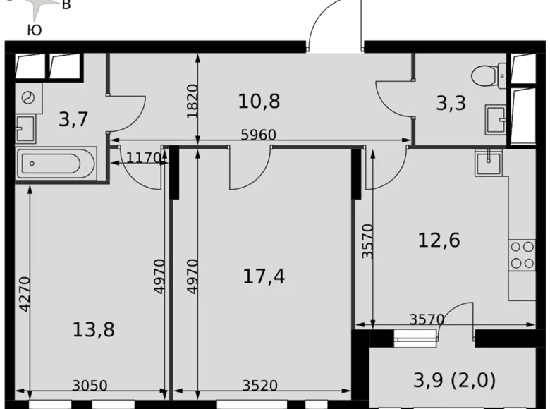 2 room apartment 64 m² Razvilka, Russia