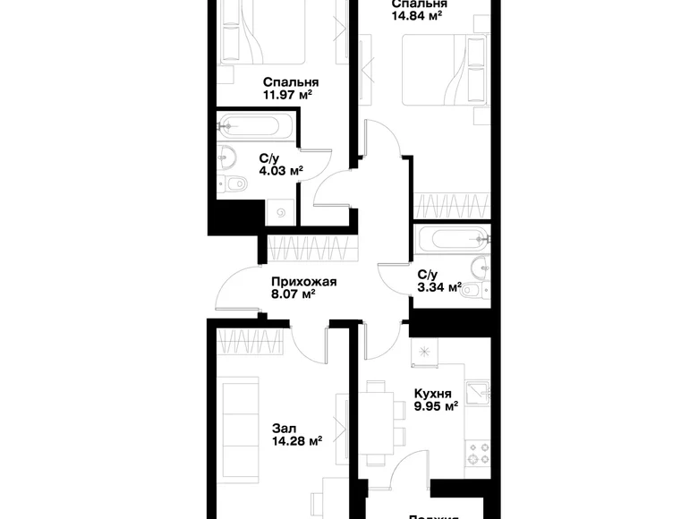 Квартира 3 комнаты 68 м² Ташкент, Узбекистан