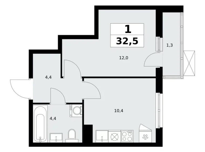 1 room apartment 33 m² poselenie Sosenskoe, Russia