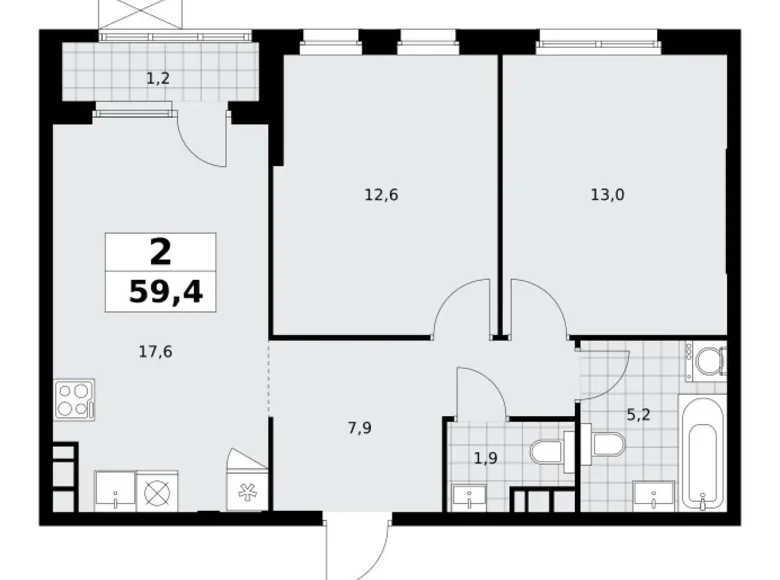 Appartement 2 chambres 59 m² South-Western Administrative Okrug, Fédération de Russie