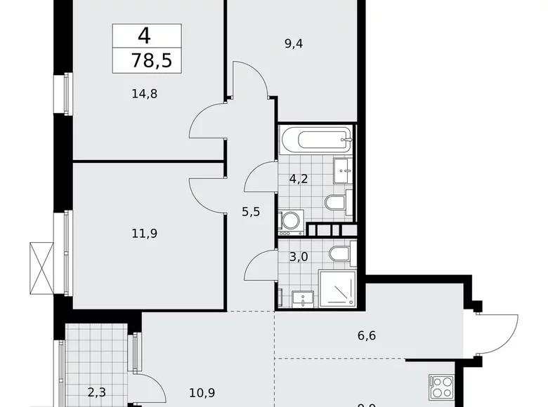 Apartamento 4 habitaciones 79 m² Moscú, Rusia