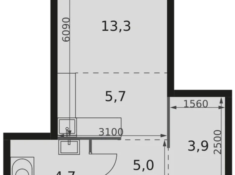 Студия 1 комната 33 м² Москва, Россия