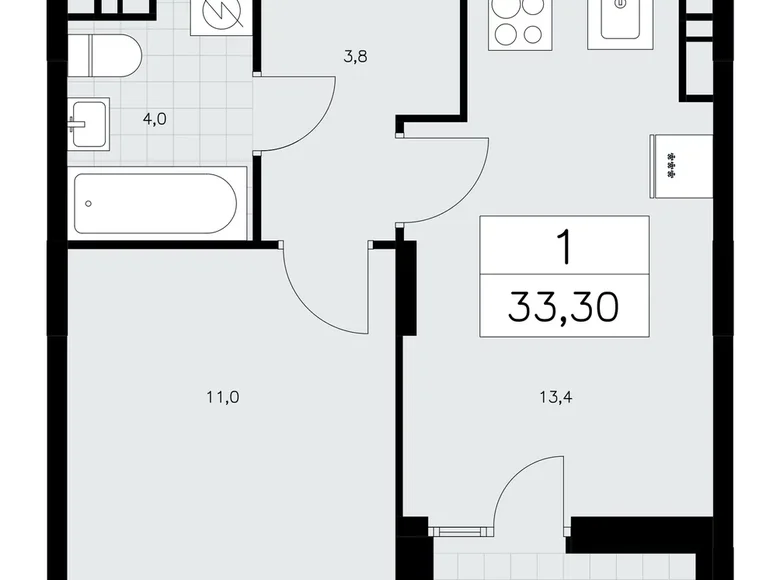 Квартира 1 комната 33 м² поселение Сосенское, Россия