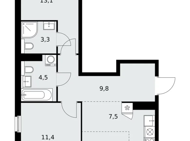 Mieszkanie 3 pokoi 61 m² poselenie Sosenskoe, Rosja