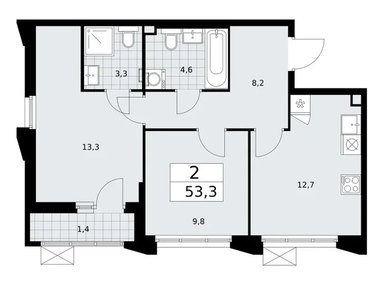 Квартира 2 комнаты 53 м² район Троицк, Россия