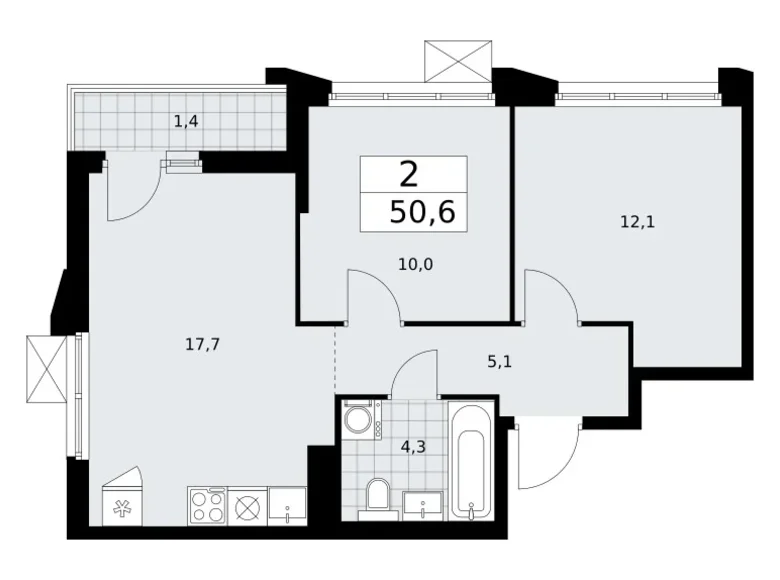 Квартира 2 комнаты 51 м² район Троицк, Россия