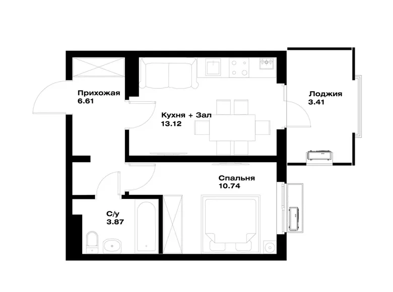 Квартира 1 комната 38 м² Ташкент, Узбекистан