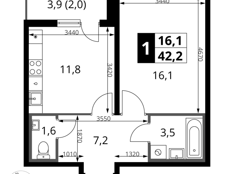 Mieszkanie 1 pokój 42 m² rejon leniński, Rosja