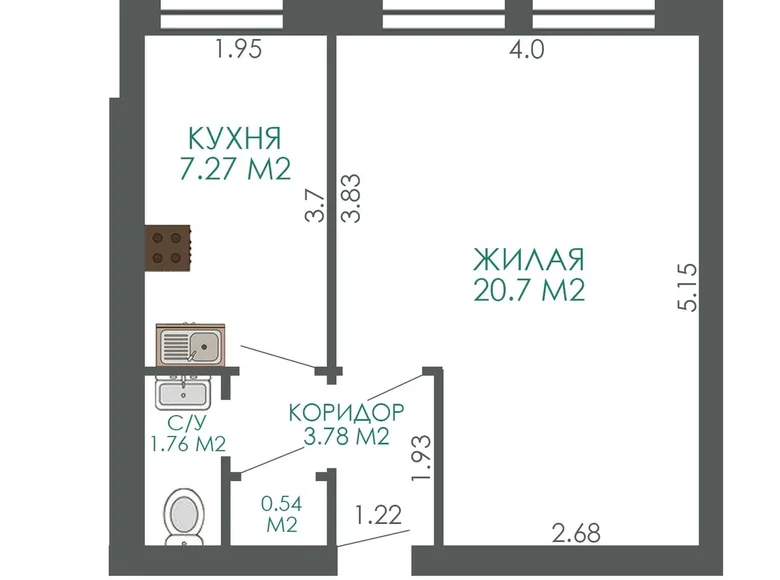 Квартира 1 комната 34 м² Минск, Беларусь