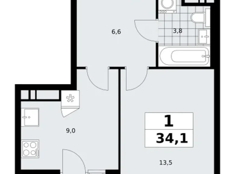 Apartamento 1 habitación 34 m² poselenie Sosenskoe, Rusia