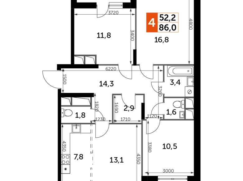 Квартира 4 комнаты 86 м² Развилка, Россия