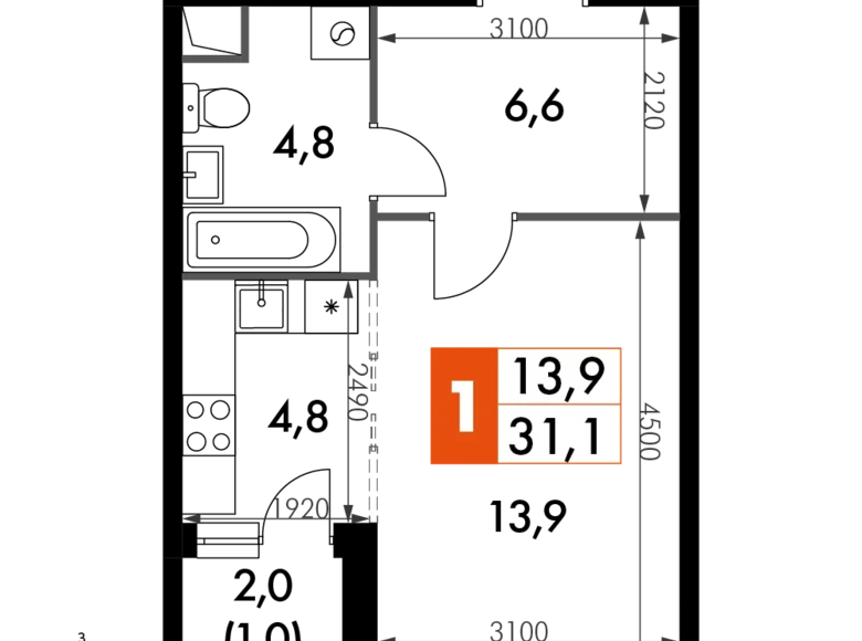 1 room studio apartment 31 m² Razvilka, Russia