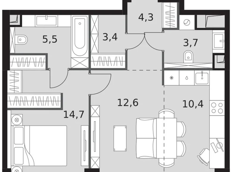 Квартира 2 комнаты 55 м² Северо-Западный административный округ, Россия