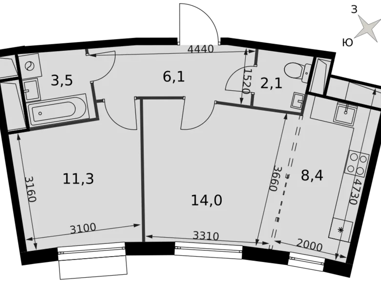 Квартира 2 комнаты 46 м² Развилка, Россия