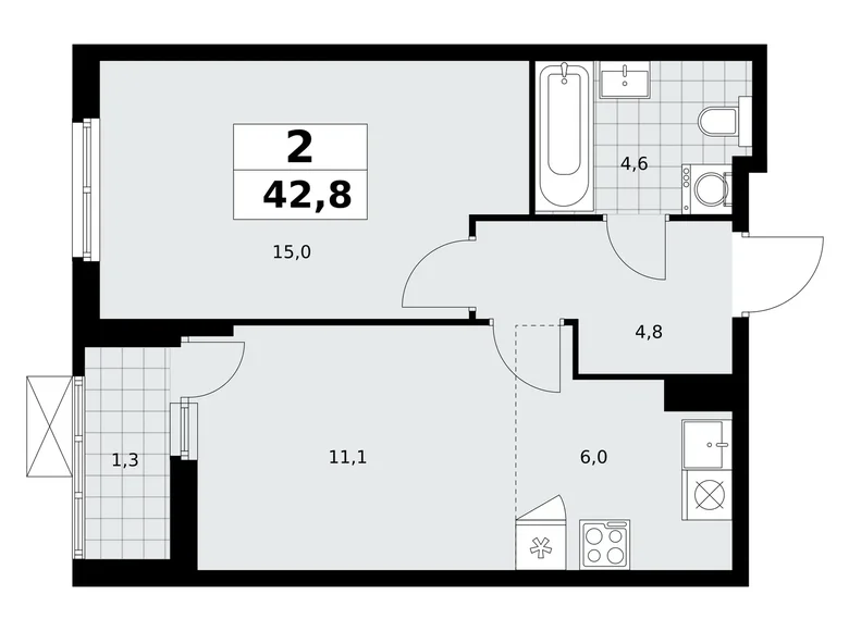 Apartamento 2 habitaciones 43 m² poselenie Sosenskoe, Rusia