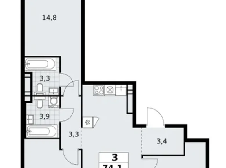 Wohnung 3 zimmer 74 m² poselenie Sosenskoe, Russland