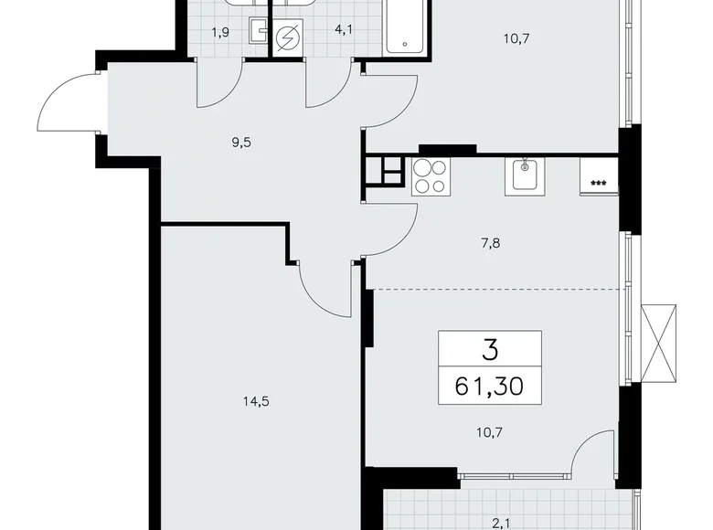 Wohnung 3 Zimmer 61 m² poselenie Sosenskoe, Russland