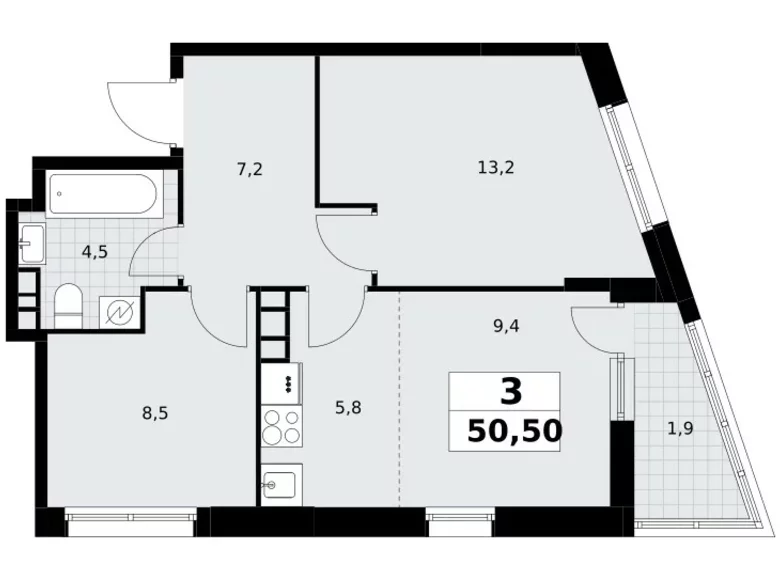 Mieszkanie 3 pokoi 51 m² Postnikovo, Rosja