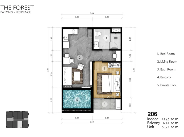 Mieszkanie 1 pokój 53 m² Phuket, Tajlandia